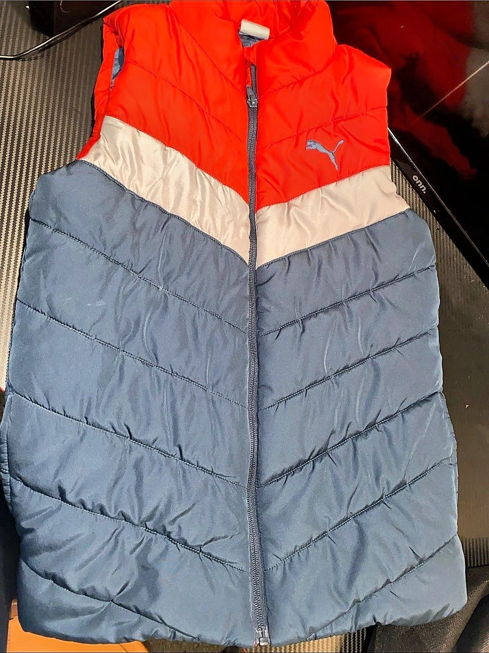 Puma Colorblock Puffer Vest Gray & Red Boys 10/12